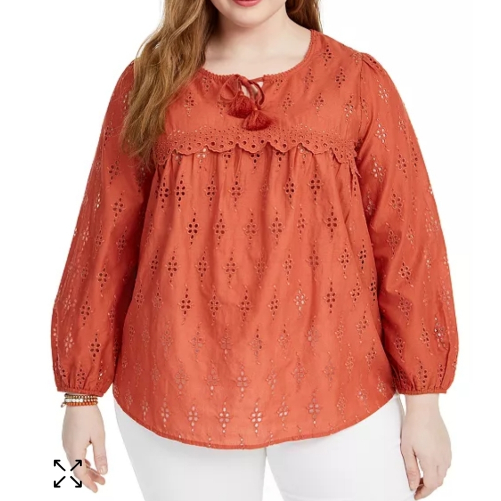 Style & Co Eyelet Boho Cottagecore Blouse